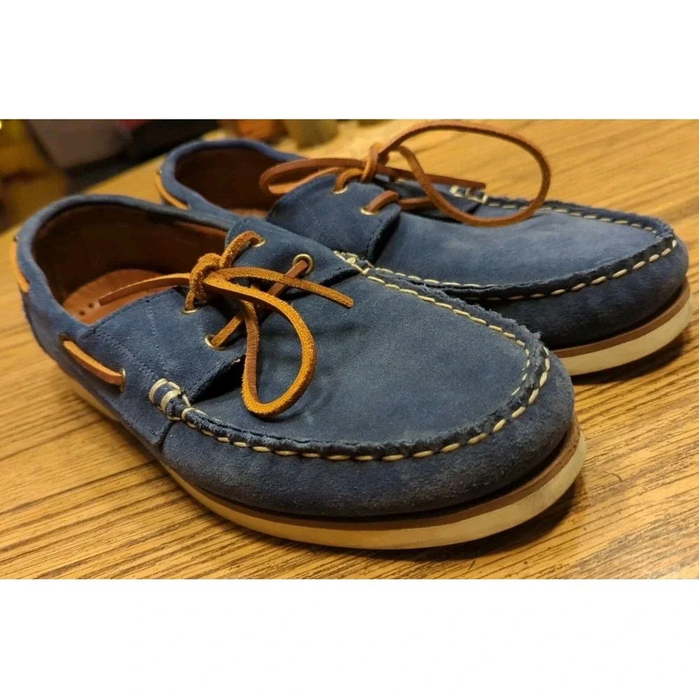 Allen Edmonds Loafers Men's Size 9.5‎ D Blue Suede Leather Laces Boat Shoes
